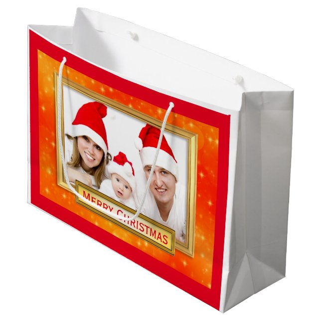 Golden Photo Frame II + your photo & text Large Gift Bag (Front Angled)