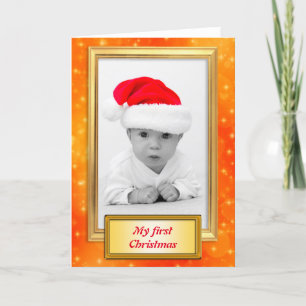 Golden Photo Frame vertical II + your photo & text Holiday Card