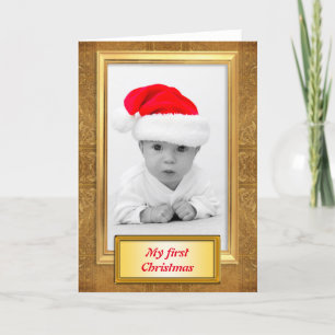 Golden Photo Frame vertical III + your photo/text Holiday Card