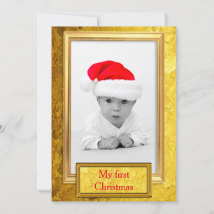 Golden Photo Frame vertical IV + your photo & text Holiday Card
