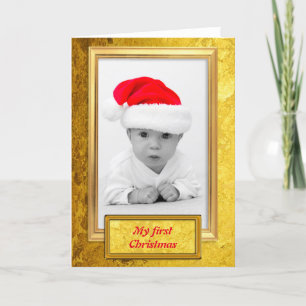 Golden Photo Frame vertical IV + your photo & text Holiday Card