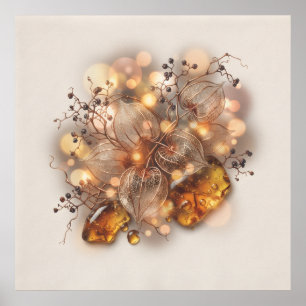 Golden Physalis Lantern Pod Botanical Poster