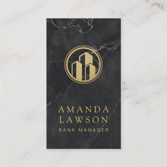 Golden Pillar Shield | Black Marble | Banking Appointment Card (Front)