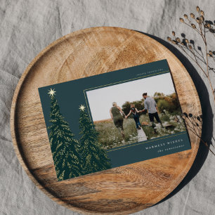 Golden Pine Elegant Christmas Photo Foil Holiday Card