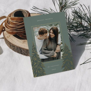 Golden Pine Elegant Christmas Photo Foil Holiday Card