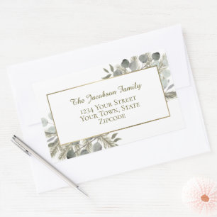 Golden Pine & Eucalyptus Holiday Return Address Rectangular Sticker
