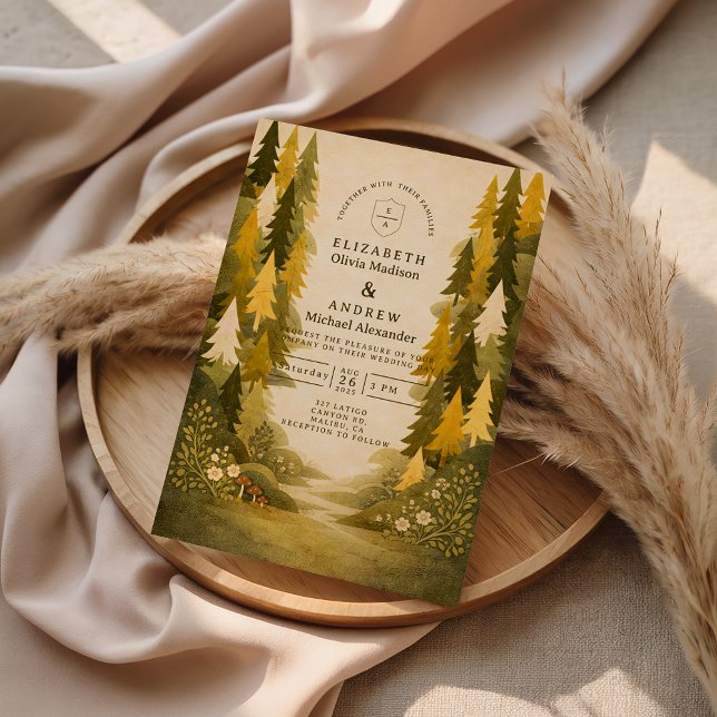 Golden Pine Forest Wedding Invitation (Creator Uploaded)