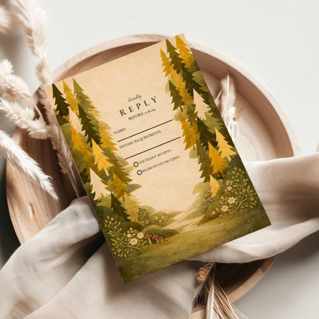 Golden Pine Forest Wedding RSVP Card (Creator Uploaded)