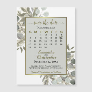 Golden Pine Save the Date Calendar Grey Magnet