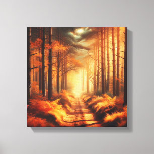 Golden Pine Trail Under Autumn Sunlight – Rustic  Canvas Print