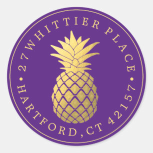 Golden Pineapple   Elegant Address Classic Round Sticker