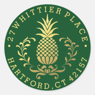 Golden Pineapple   Elegant Address Classic Round Sticker
