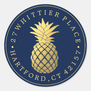 Golden Pineapple Elegant Address Classic Round Sticker