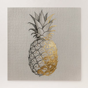 Golden Pineapple Line Art Jigsaw Puzzle