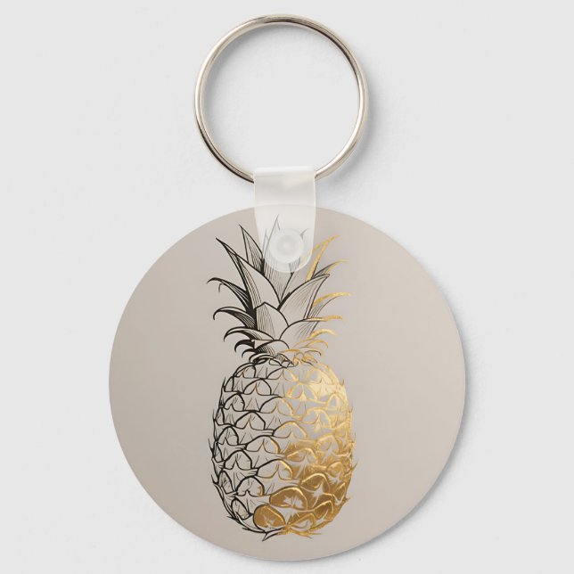 Golden Pineapple Line Art Key Ring (Front)