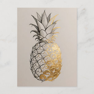 Golden Pineapple Line Art Postcard