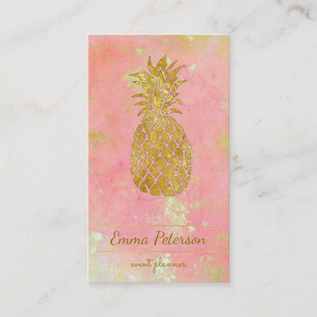 golden pineapple on rose pink business card (Front)