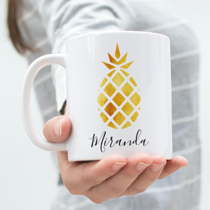 Golden pineapple on white name coffee mug
