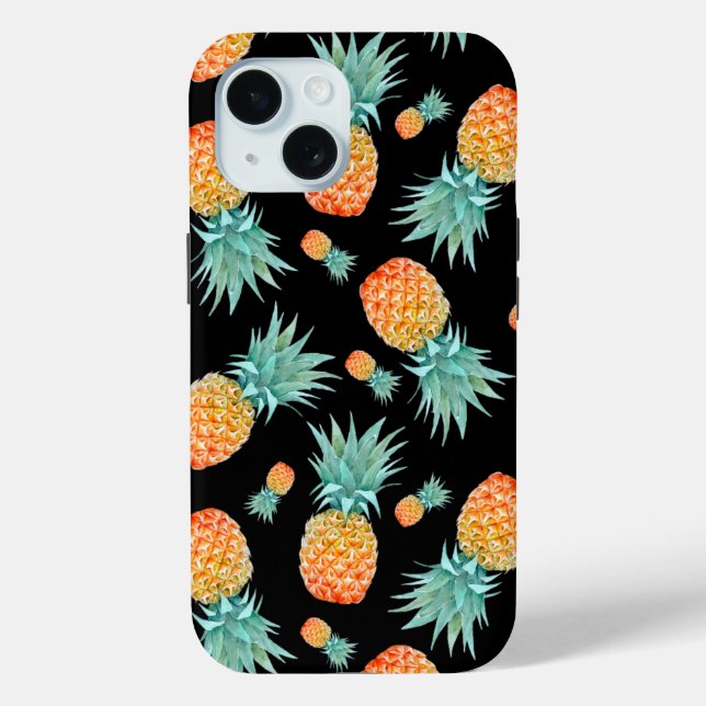 Golden Pineapple Pattern on Black | Custom Case-Mate iPhone Case (Back)