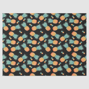 Golden Pineapple Pattern on Black Tropical Fruit Tissue Paper