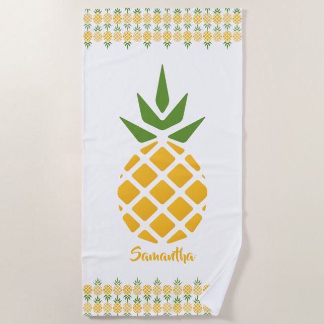 Golden Pineapple Personalised Beach Towel (Front)