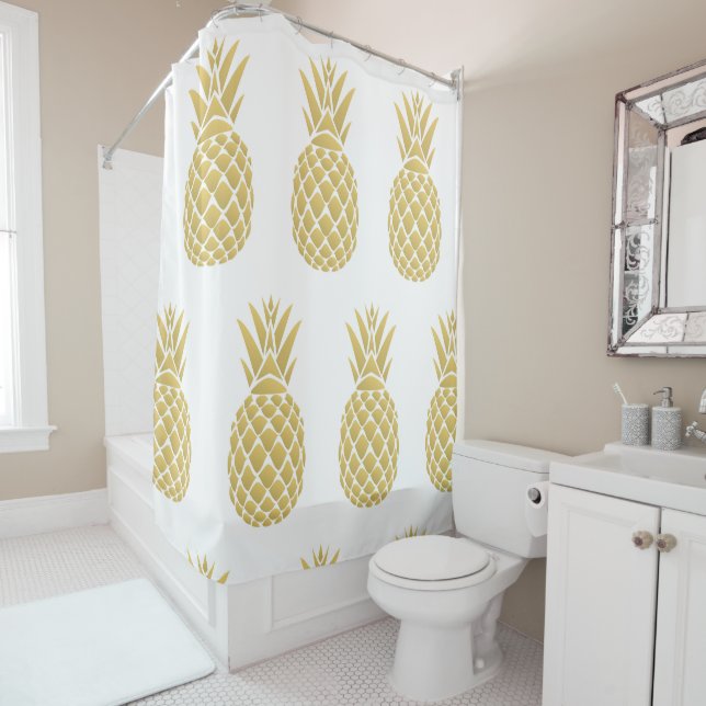 Golden Pineapple Shower Curtain (In Situ)