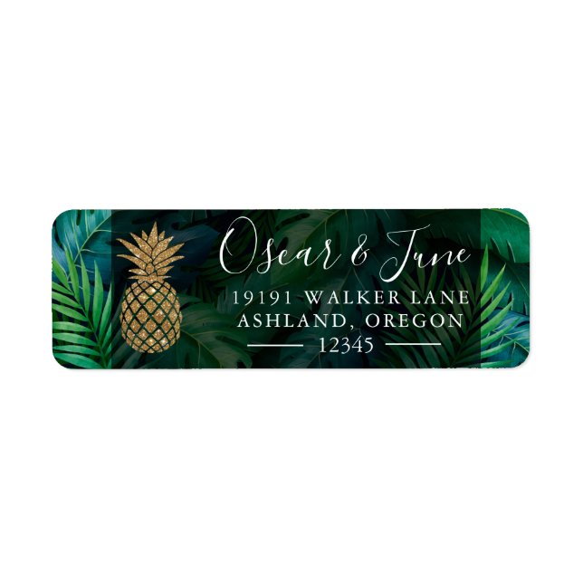Golden Pineapple Summer Tropical Leaves Address (Front)