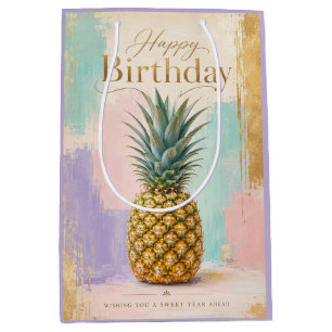 Golden Pineapple Tropical Birthday Medium Gift Bag