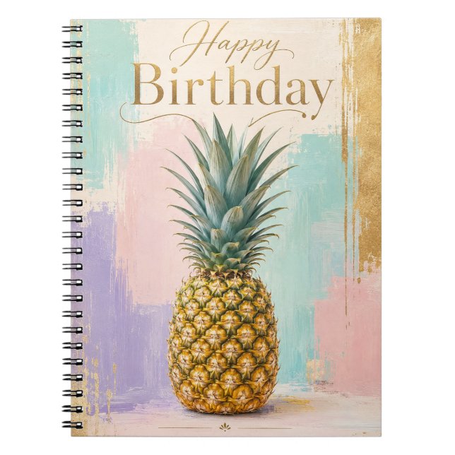 Golden Pineapple Tropical Birthday Notebook (Front)