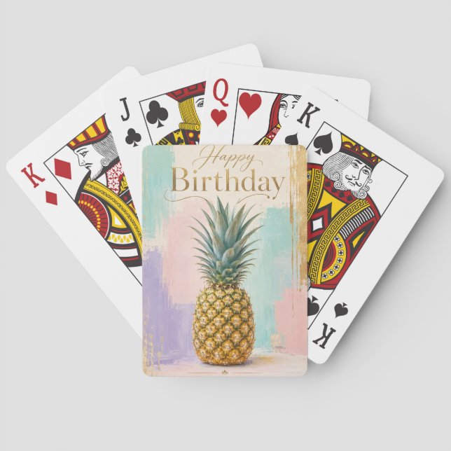 Golden Pineapple Tropical Birthday Playing Cards (Back)