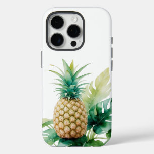 Golden Pineapple with Monstera Watercolor Tropical iPhone 16 Pro Case
