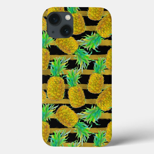 Golden Pineapples On Stripes Case-Mate iPhone Case (Back)