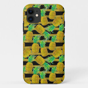 Golden Pineapples On Stripes iPhone 11 Case