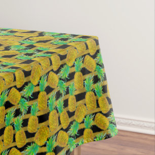 Golden Pineapples On Stripes Tablecloth