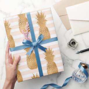 Golden Pineapples Pattern Tropical Wrapping Paper