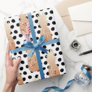 Golden Pineapples Pattern Tropical Wrapping Paper