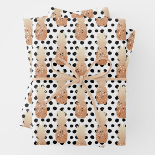 Golden Pineapples Pattern Tropical Wrapping Paper Sheet