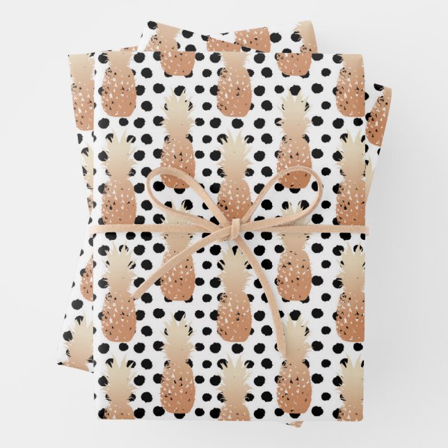 Golden Pineapples Pattern Tropical  Wrapping Paper Sheet (In situ)