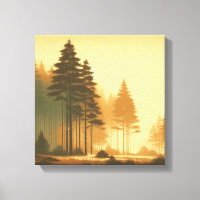 Golden Pines Serenity – Vintage Forest Canvas Art
