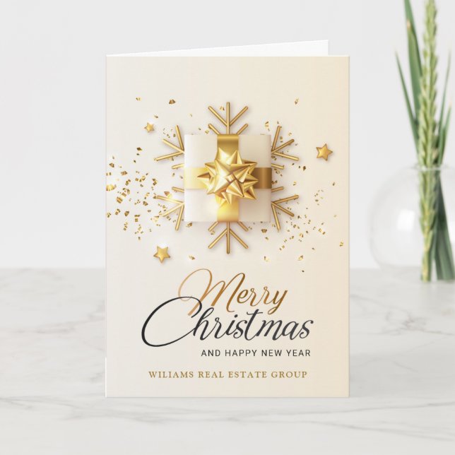 Golden Pink Christmas Ornament Corporate Greeting  Holiday Card (Front)