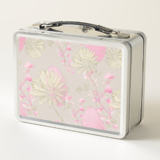 Golden pink Flowers Metal Lunchbox