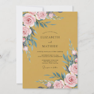 Golden Pink Foliage Eucalyptus Wedding Invitation