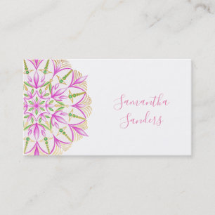 Golden Pink Magnolia Mandala Green Leaves Business Card
