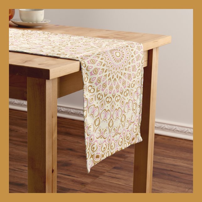 Golden Pink Mandala Radiant Geometric Sunburst Long Table Runner (Creator Uploaded)