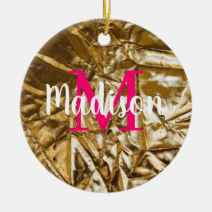 Golden Pink Monogram Personalised Ceramic Tree Decoration