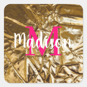 Golden Pink Monogram Personalised  Square Sticker