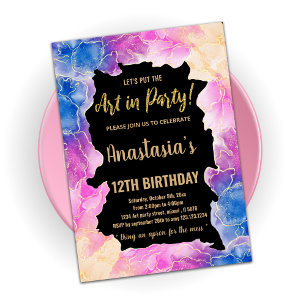 Golden Pink Paint Birthday Invitations