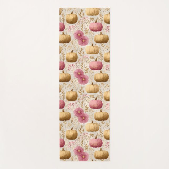 Golden & Pink Pumpkins Fall Design Yoga Mat (Front)