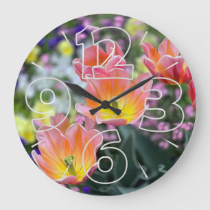 Golden pink tulips large clock