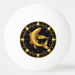 Golden Pisces Zodiac Symbol Surrounded by Stars Ping Pong Ball